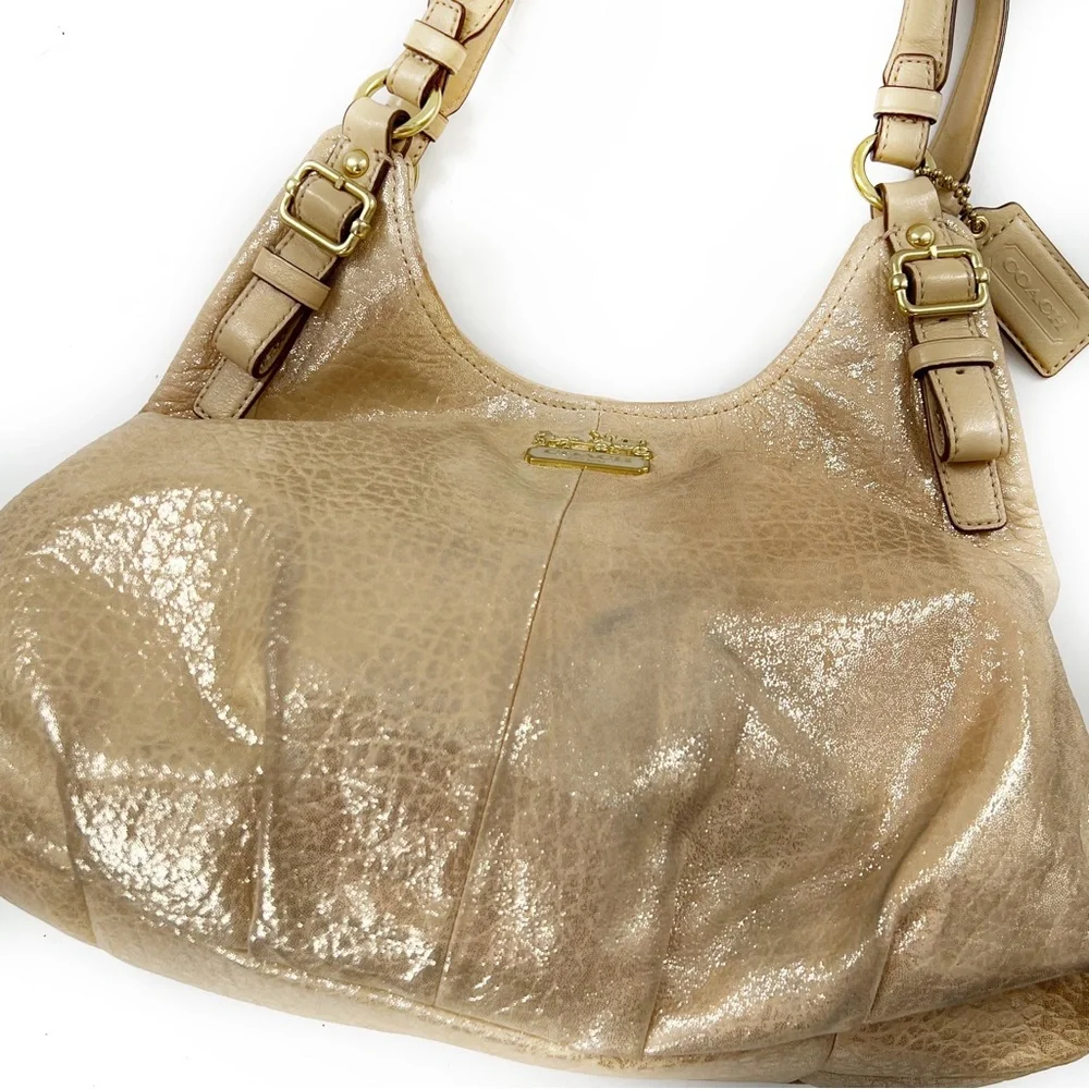 Coach Madison Embossed Gold/Tan Metallic Leather Maggie Shoulder Bag Satchel